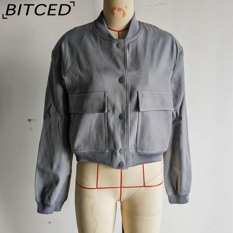 BITCED Spring Women's Oversized Pocket Jacket with Stand Collar