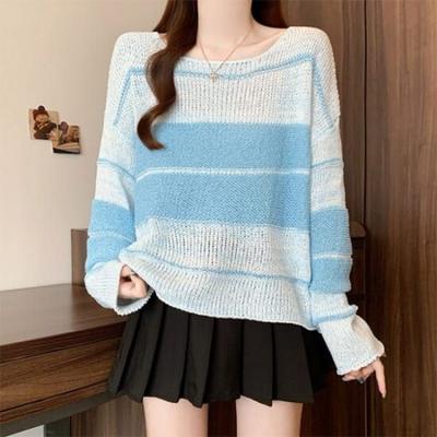 Navava Women Soft Loose Fit Stripe Knit Tee Nk3119