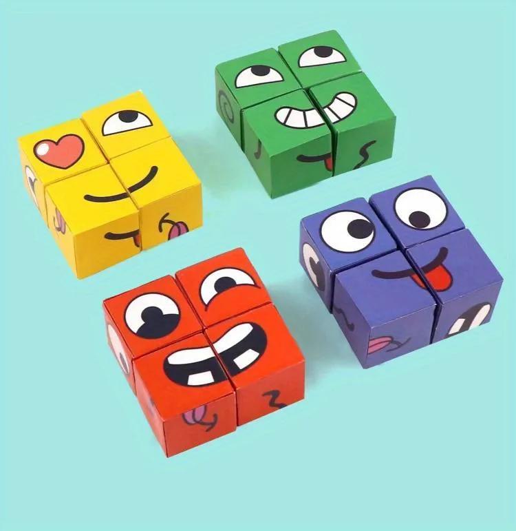 Face Change Puzzle Building Blocks Montessori Cube Children's Face Changing Expressions Building Blocks Tabletop Games Toys