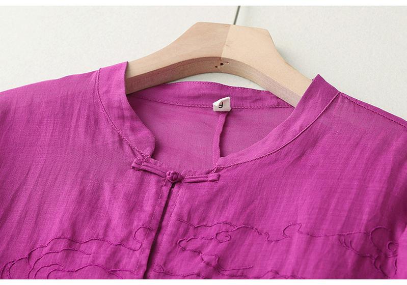 3229 Women's Cotton Linen Embroidered Oversized Sun Protection Shirt - Lightweight & Breathable, Retro Seven-Sleeve Summer Style