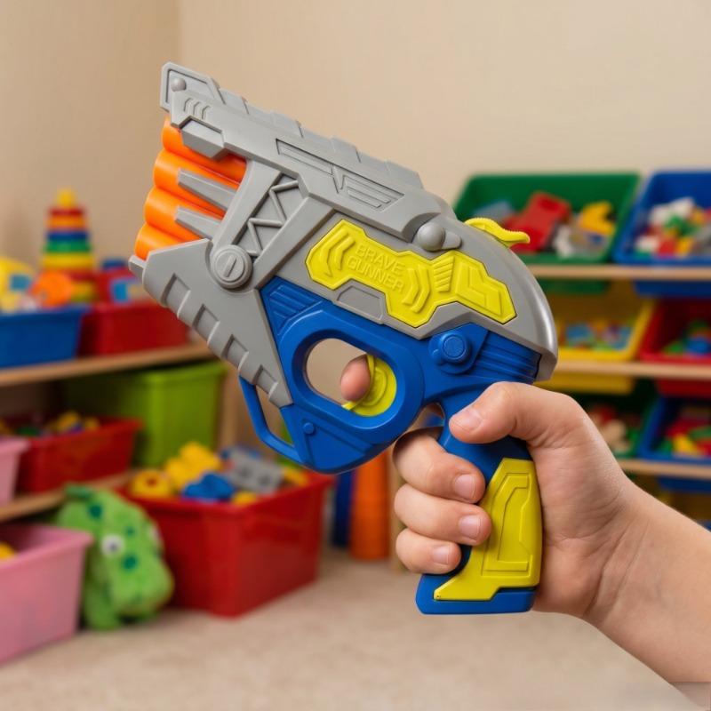 4-Hole Manual Soft Bullet Toy Gun with 10Pcs Safe Suction Soft Darts Educational Outdoor Shooting Game Interactive Blaster Toy
