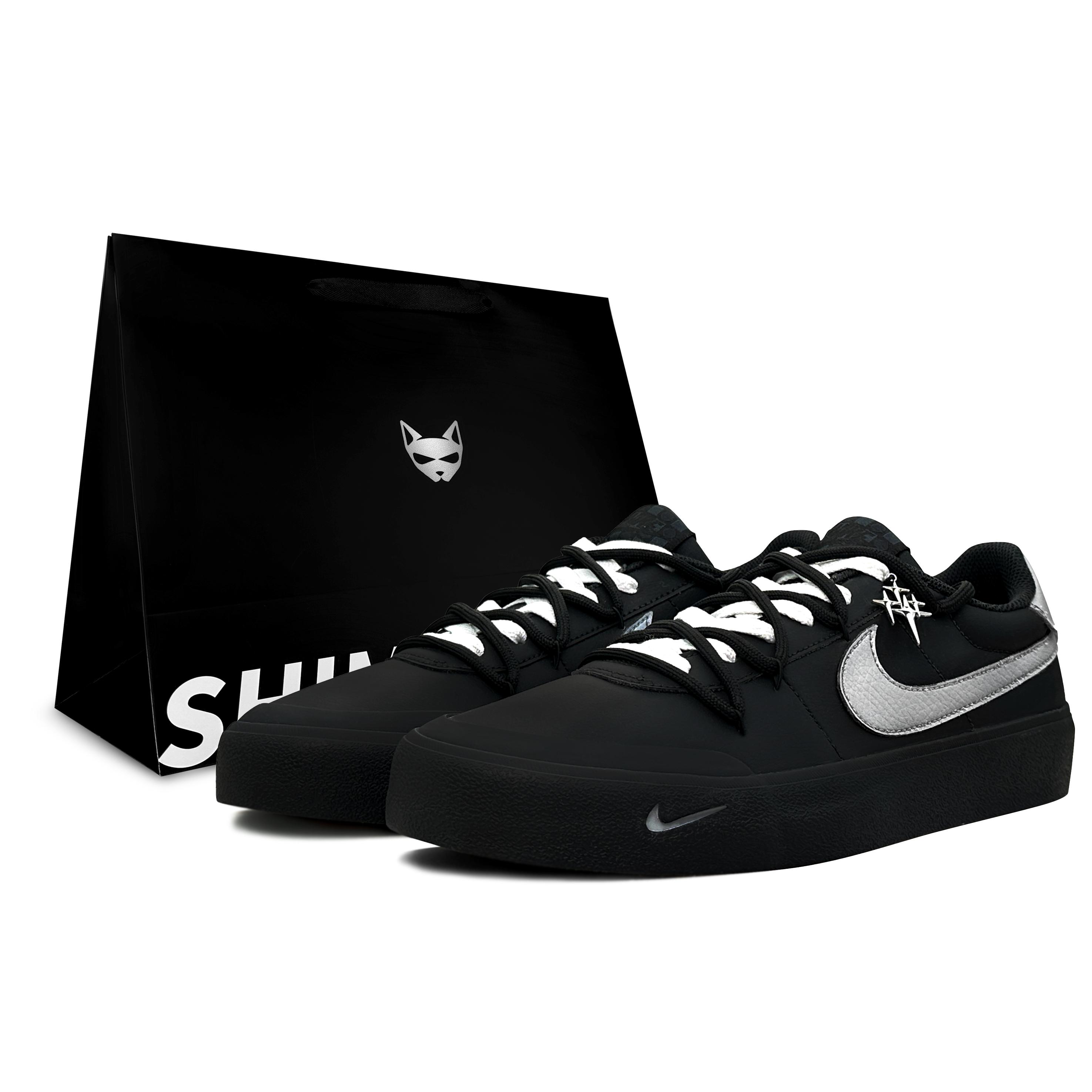 

Nike Court Shot Divergent Electromagnetic Wave, Shimmery Cat Low top Skateboard Shoes Men s Black Silver FQ8146-001(Team79-S-BOX) 44