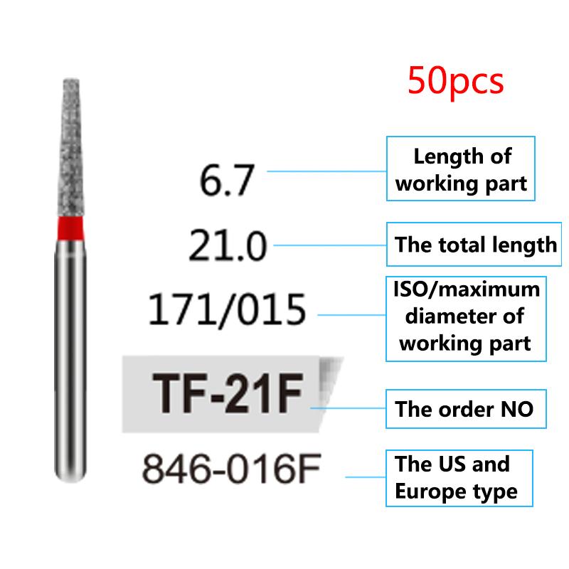 50Pcs Dental Diamond Burs Drill FG 1 6Mm For High Speed Handpiece Denspay Polishing Whitening Lab Material