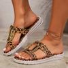 Women's Shoes 2024 Summer High Quality Open Toe Ladies Slippers Fashionable Leopard Color Metal Decoration Flat Beach Shoes