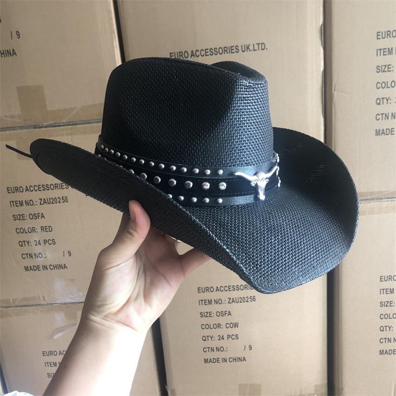 Thickened summer cowboy hat sun hat black summer thickened sun hat cowboy straw hat men and women beach hat