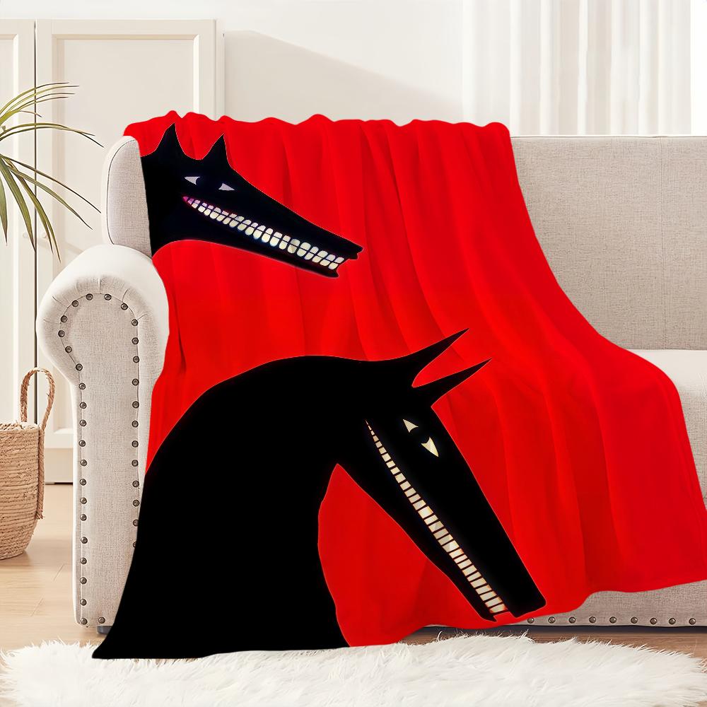 Vintage horror wolf dog black red Flannel warm comfort soft plush blanket sofa living room hogar office bedroom travel gift home