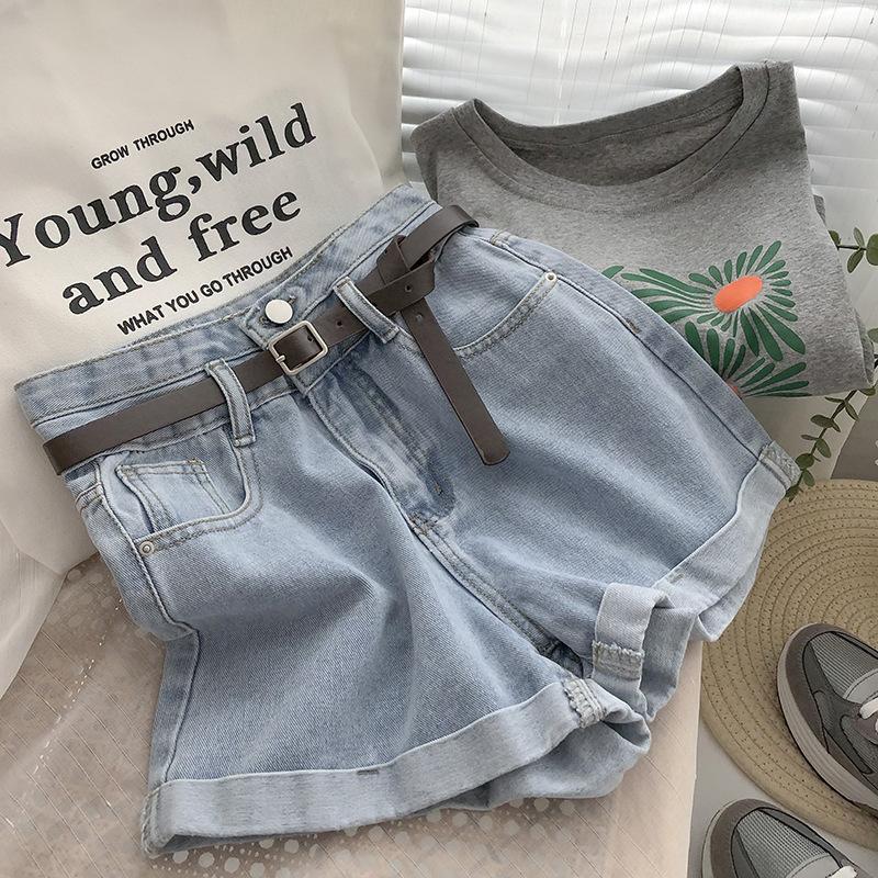 

Классическая и минималистская мода, универсальные, ультра-высокая талия, закатанные, женские летние, тонкие, широкие джинсовые шорты A Word, индивидуальность и модность L светло-синий