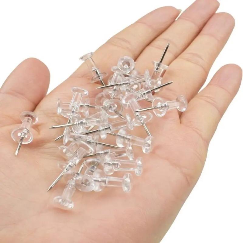 Clear Push Pins with Plastic Head & Steel Point, Thumb Tacks for Bulletin Cork Board, Wall Hanging, Photos, Home Office & Craft Projects