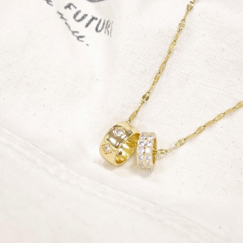 Double Ring Waist Diamond Necklace Women Elegant Minimalist Design Trendy Layering Collarbone Chain