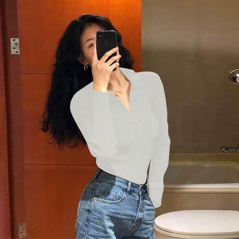 

Жіноча осінньо-зимова трикотажна сорочка-пуловер з французьким коміром - Стильний та елегантний топ для багатошарового носіння S (Recommended 35-43 kg)