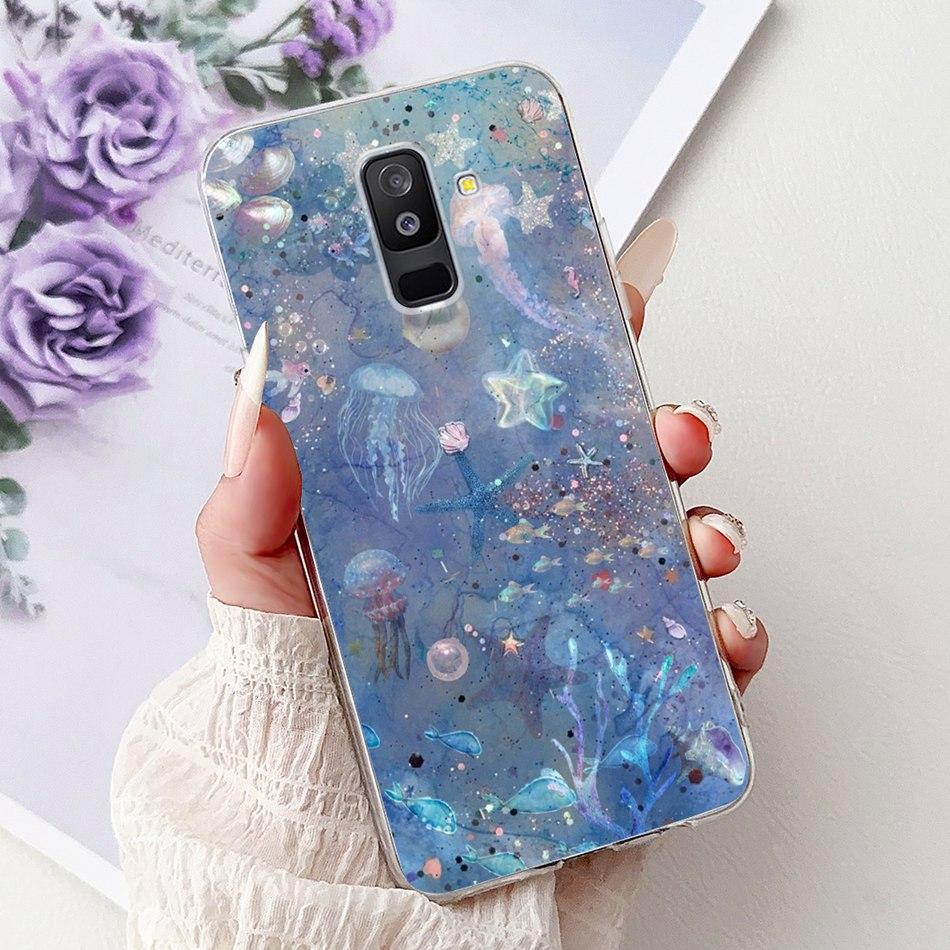 For Samsung Galaxy A6 Plus 2018 Phone Case On Samsung A6+ (2018) A6 A600F A605G Elegant Floral Cat Soft Silicone Clear TPU Cases