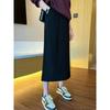 Plus-Size Black Mid-Length A-Line Skirt for Women, Spring/Summer, Petite, High-Waisted, Slimming, with Back Slit, Straight Skirt