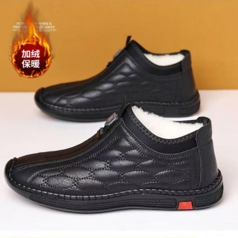 Herbst und Winter neue Fleece Herren Lederschuhe warm modisch trendig mit Outdoor Casual Slipper Baumwollschuhe Loafer Herren