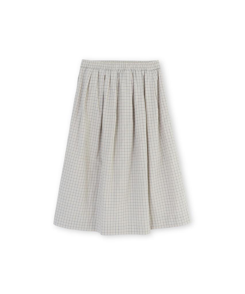 Beulaunyadeu W Shirred Midi Skirt, Ivory Check