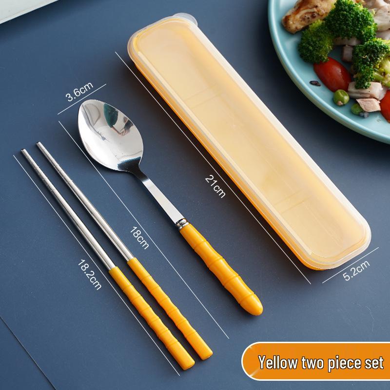 Stainless Steel Cutlery Set - Knife, Fork, Spoon, Chopsticks - Portable for Students & Office Workers, 4-Piece.