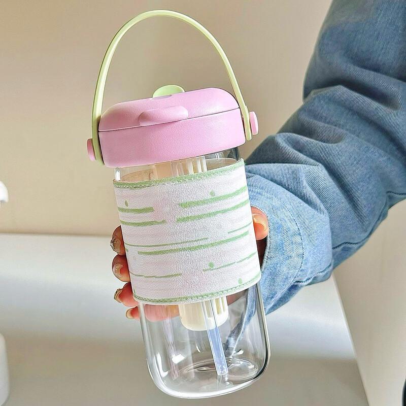 Glass Tea Cup with Dual-Drink Straw