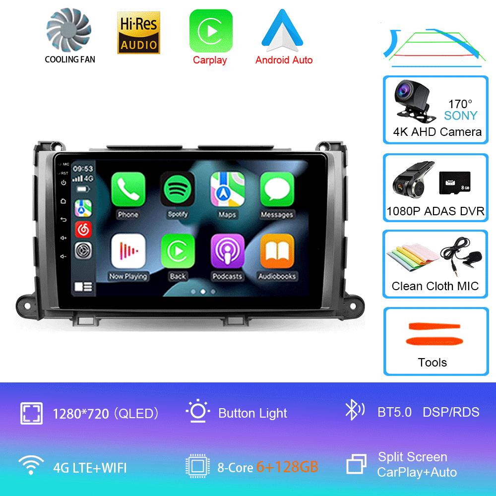 For Toyota Sienna 3 XL30 2010 - 2014 Car Radio Android 14 Carplay Auto 2K Screen Multimedia Video Player 2 Din Autoradio Stereo
