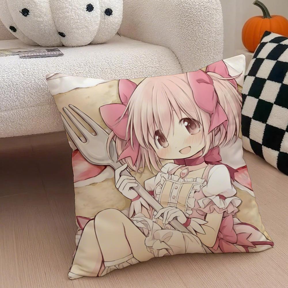 Anime MMadoka MMagica Cushion Cover Throw Pillow Cover Hidden Button Durable Polyester Chair Cushion