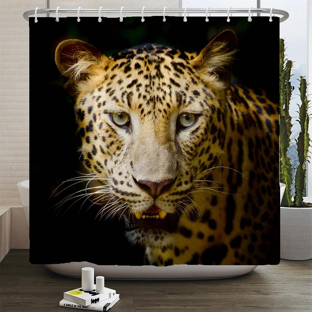 High Quality Leopard Printed Fabric Shower Curtains Panther Animal Bath Screen Waterproof Products Bathroom Decor With 12 Hooks