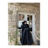 Women's Black Satin Belted Bellae Dress