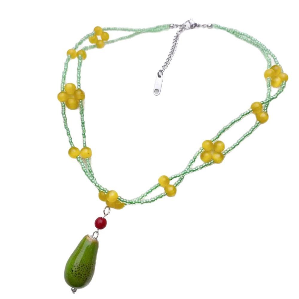 Minority Design Handmade Beaded Necklace New Chinese Style Ceramics Pendant Necklace  Women