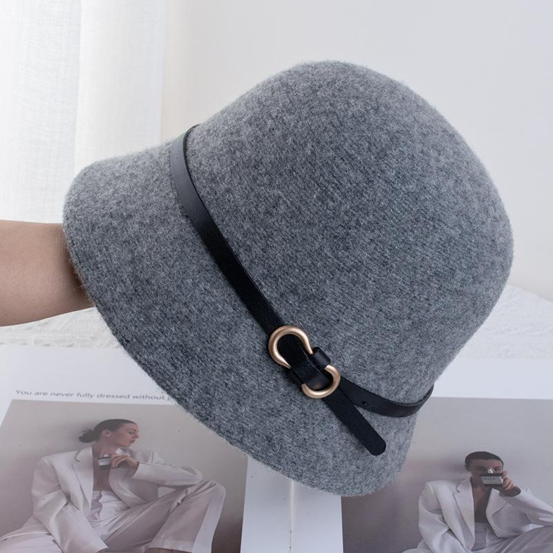 

Шерстяная шляпа с пряжкой, французский цилиндр, женская осенне-зимняя шляпа-ведро Adjustable