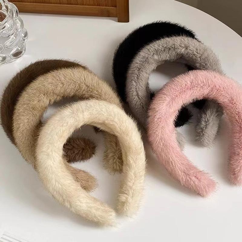 Breitere Dickere Haarbänder für Frauen Mädchen Süße Vielseitige Weiche Flauschige Fellige Haarreifen Temperament Winter Haaraccessoires Geschenke