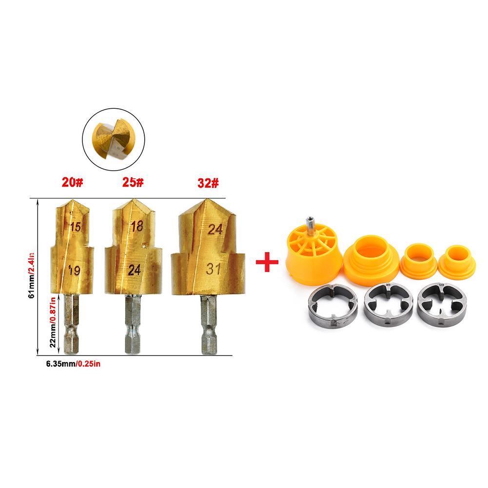 3pcs Water Pipe Expansion Drill Pipe Plastic Threader Drill Bit Hexagon Shank Lifting Stepped Drill Bit Electric Puncher Tools