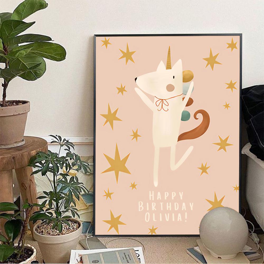 1 Stück Nordisch Cartoon Fuchs Hase Kindergarten Poster Aufkleber Kunst Wandmalereien Dekor Spielzimmer Dekor Geschenke Kawaii HD Malerei Katze
