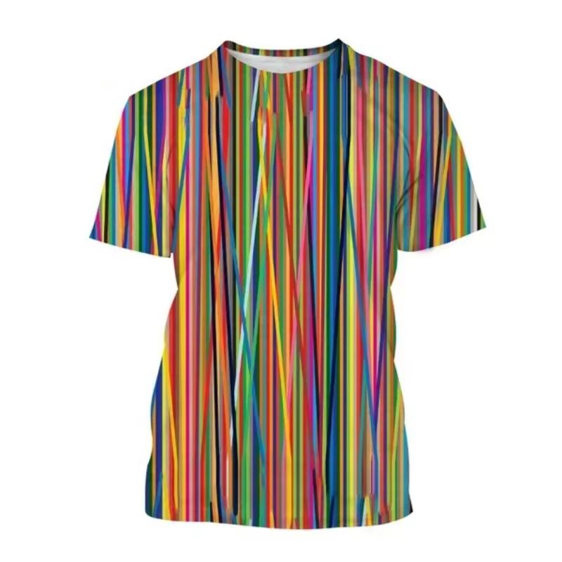 Summer Round Neck 3D Colorful Abstract Art & Geometric Pattern Printed Fashionable Casual Short Sleeved Children's Boy and Girl Kids Unisex T-shirts