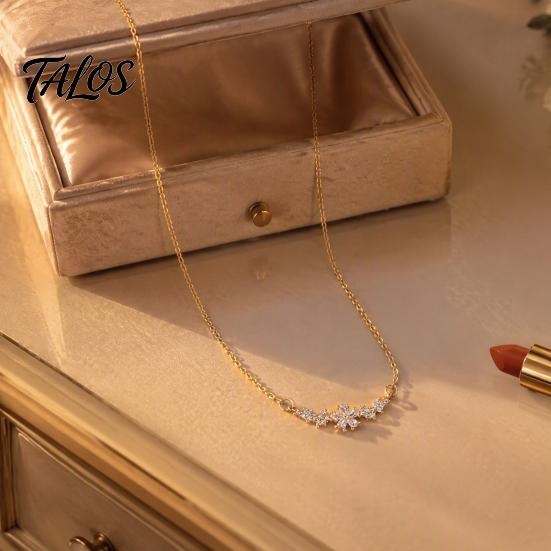 Elegant Neck Decoration 5 Petal Flower Zirconia Necklace, Minimalist Light Luxury Skin Friendly Alloy Necklace Choker for Women, Dainty Chain Layering