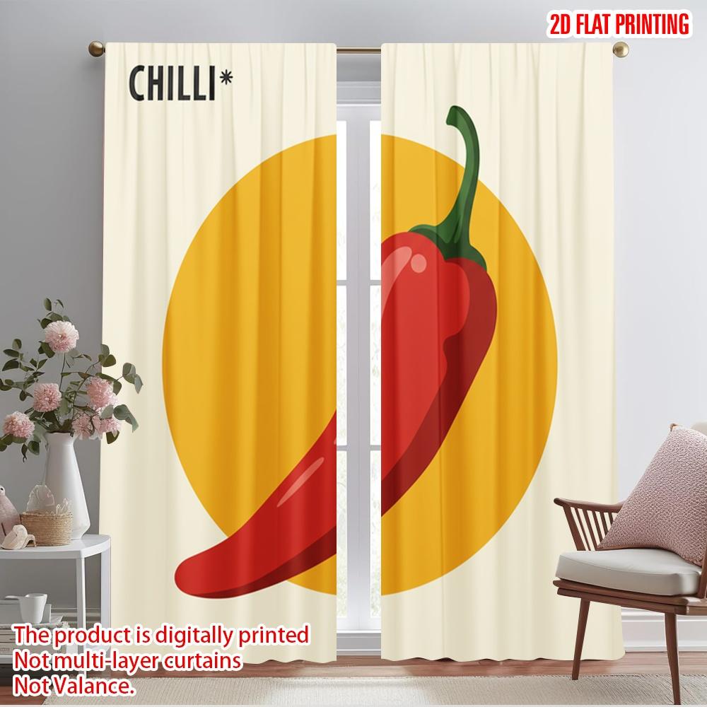 

2pcs 2D flat printing Window Treatment Curtains Red Chilli Yellow Sun Polyester Without Electricity Festive Holiday Use for gold 52.50×116.00 CM 2pcs