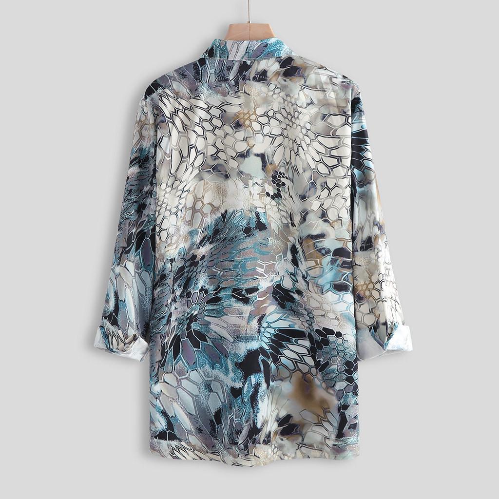 Camicia da Uomo Moda Creativa Slim Fit con Stampa Astratta Maniche Lunghe Camicia Casual