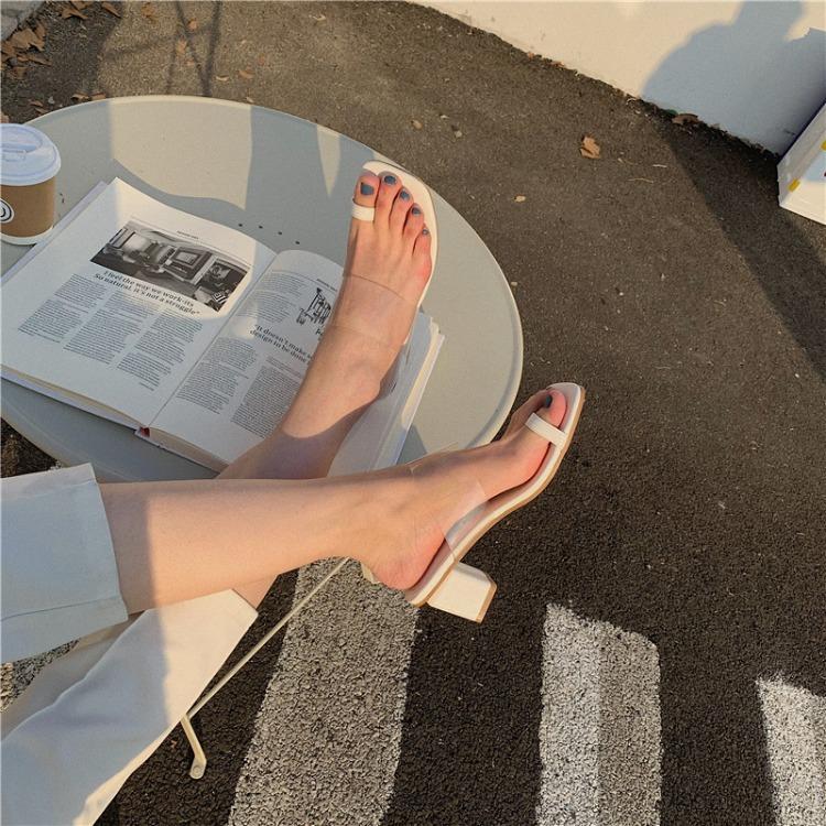 

Transparent one-word strap-toe sandals thick heel high heel cool slippers women 35 чорний