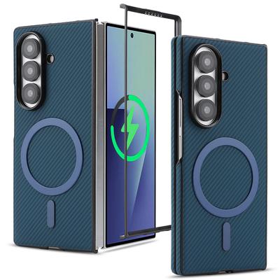Custodia Ultra Sottile in Fibra di Carbonio e Pelle di Lusso per Samsung Galaxy Z Fold 7 6 5 4 3 Copertura Magnetica Magsafe Retro Business