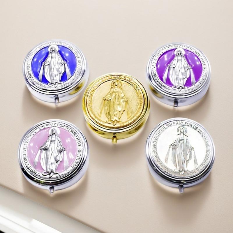 Rosary Jewelry Box Metal Religious Trinkets Box Catholic Christian Roman Rosary Keepsakes Case Prayer Bead Eucharistic Box