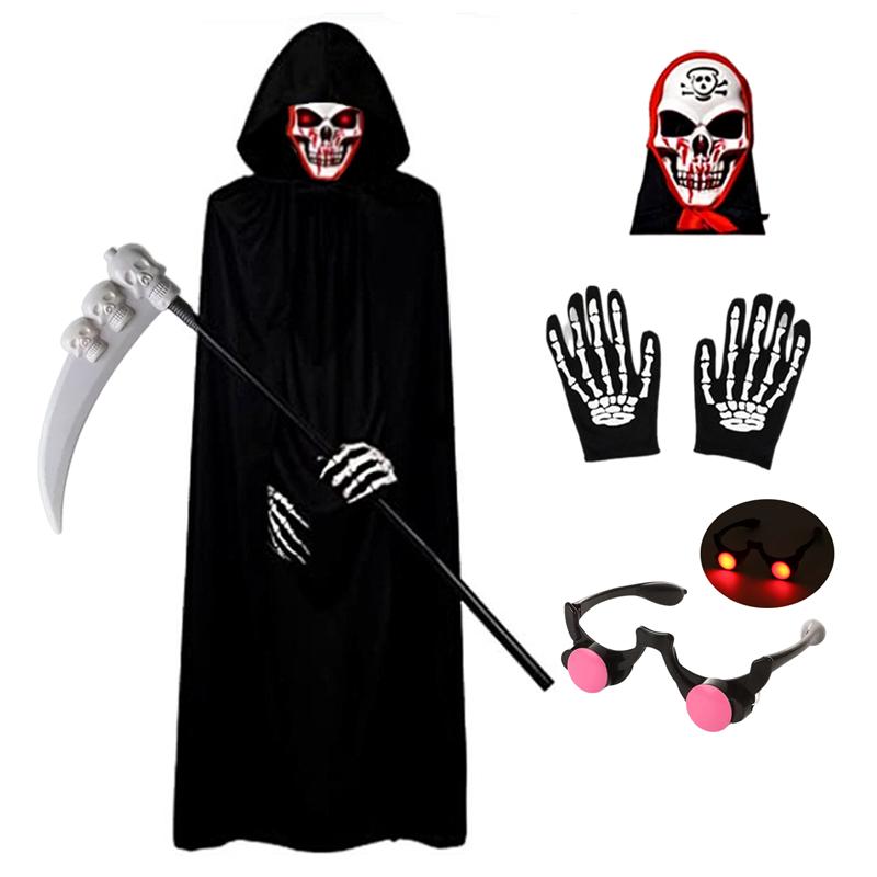 Costume di Halloween Spaventoso Costume da Morte Nera per Ragazzi Costume per Bambini con Occhi Rossi Luminosi con Guanti Maschera