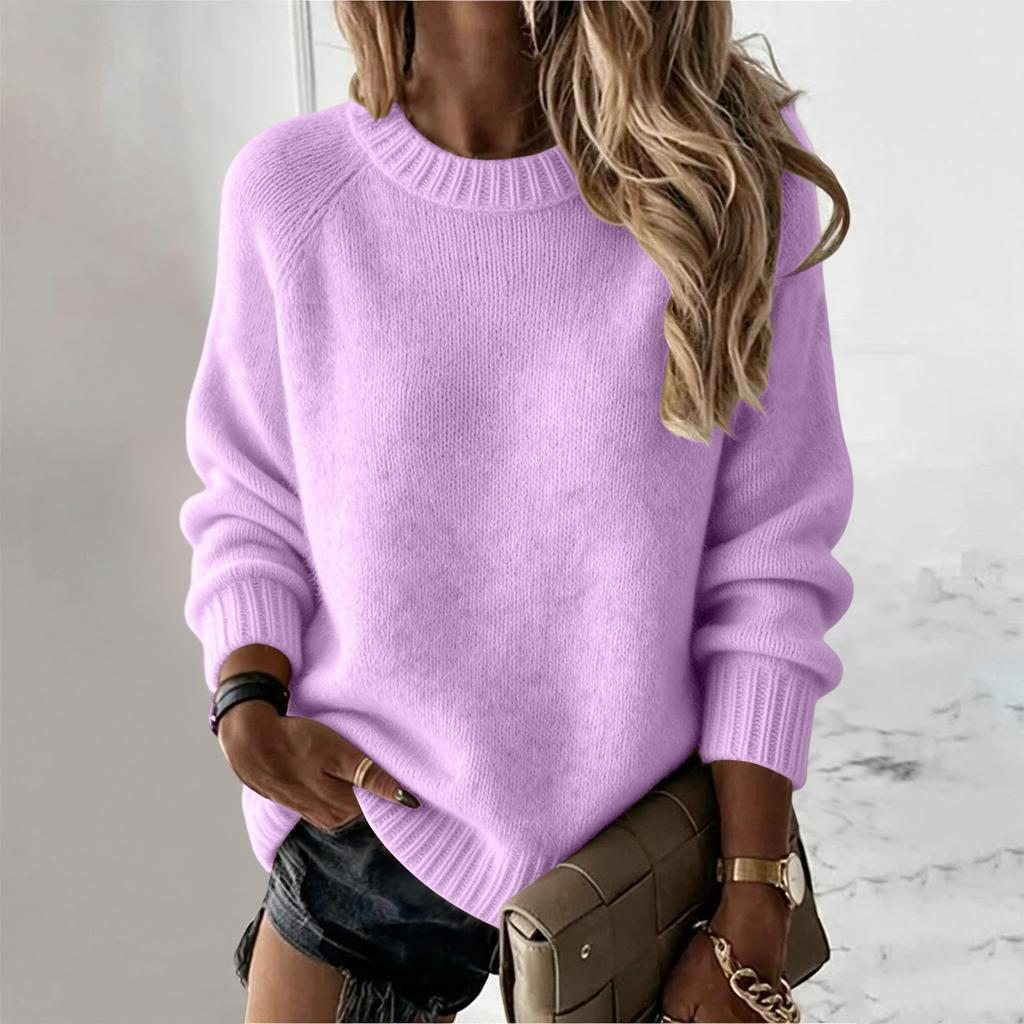 Women's Color Casual Neck Knit Sweater Top for Everyday Wear