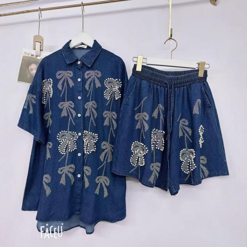 Stilvolles Damen-Zweiteiler-Denim-Set - Strickjacke & Shorts, Europäisch inspirierter lockerer Schnitt