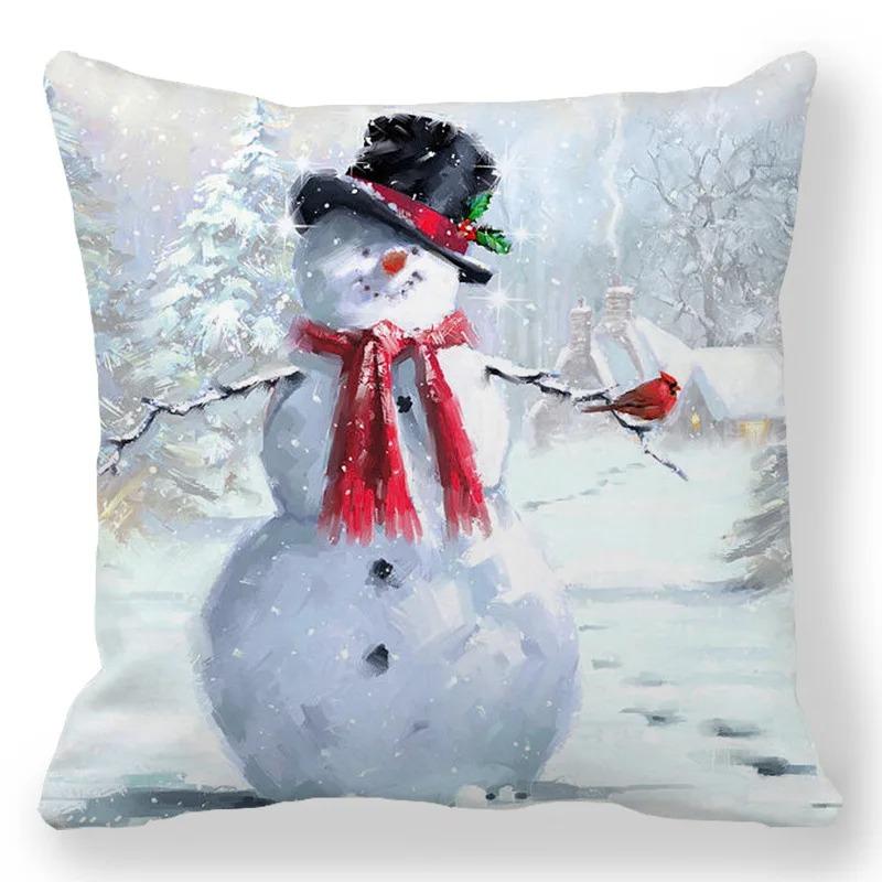 

Home Decor Snowmen In Winter Scene Decorative Pillowcase Pattern Cushion Cover Suitable For Sofa Bedroom Car Pillow Cover 16x16Inch