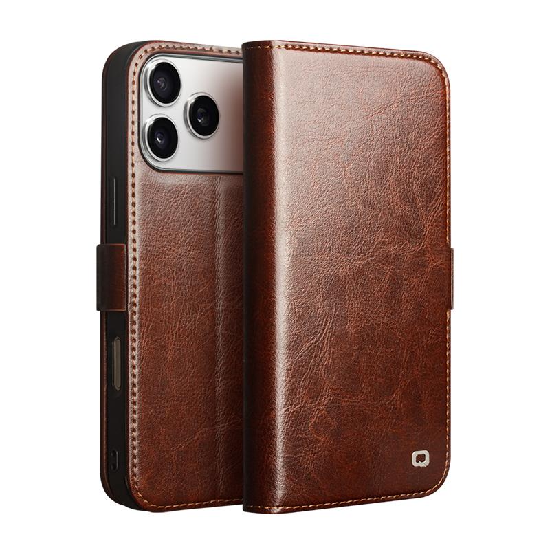 

Qialino Genuine Leather Phone Case for Iphone 17 Air 16 15 14 13 Pro Max Business Style Fashion Luxury with Card Slots Cover iPhone 15 коричневий
