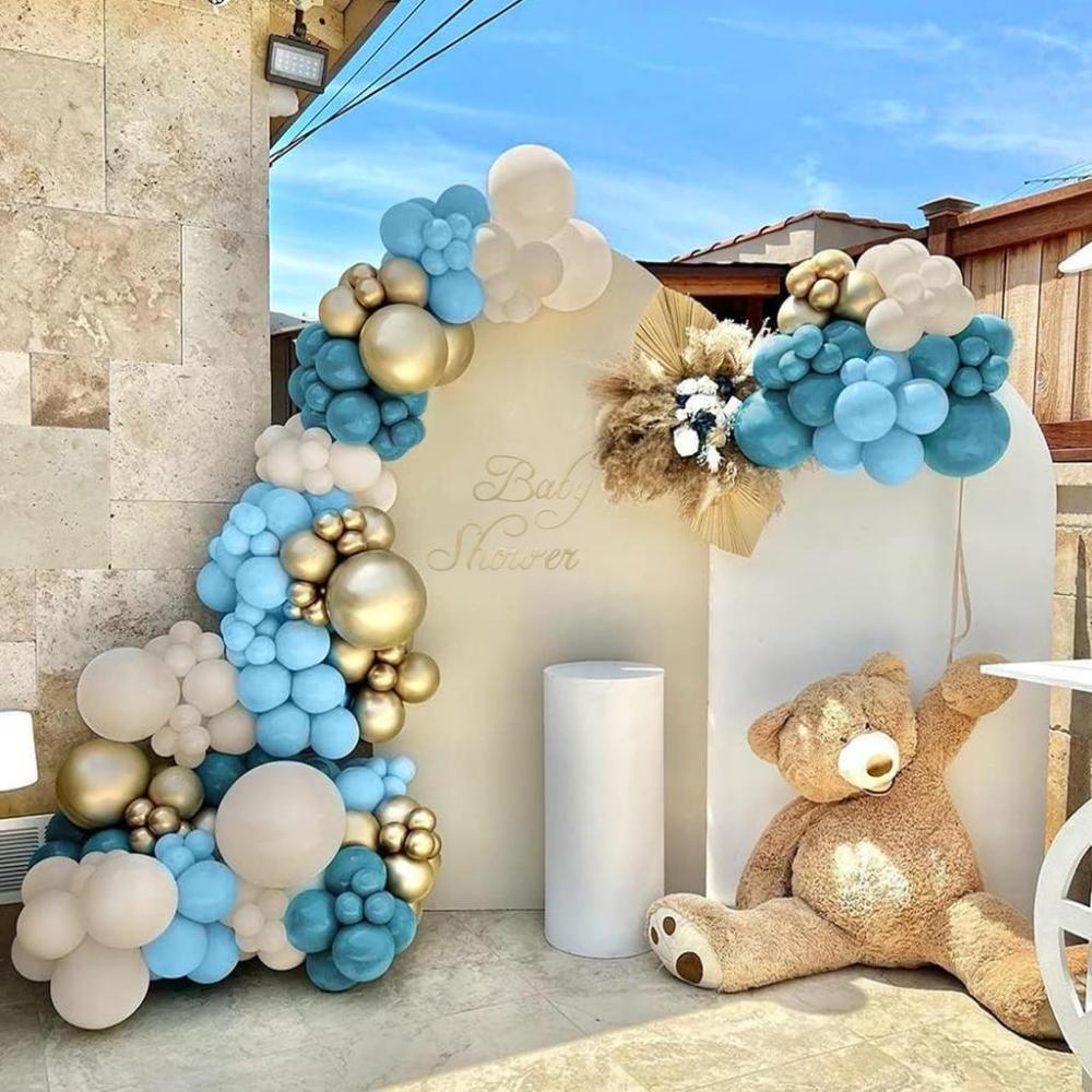 Blue and Gold Balloon Garland Set for Birthday and Baptism, 135 Pcs.