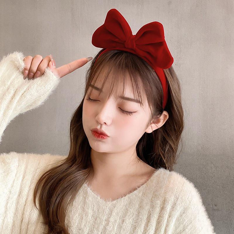 Snow White Velvet Headband with Large Red Bow - Perfect for Sweet Photos and Stage Performances