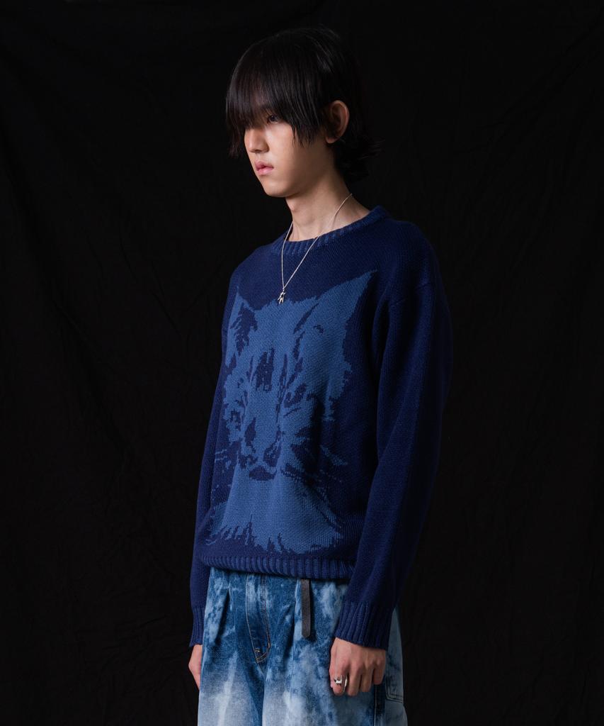 IUGAMAKARAS Cat Graphic Distressed Knit (Blue)