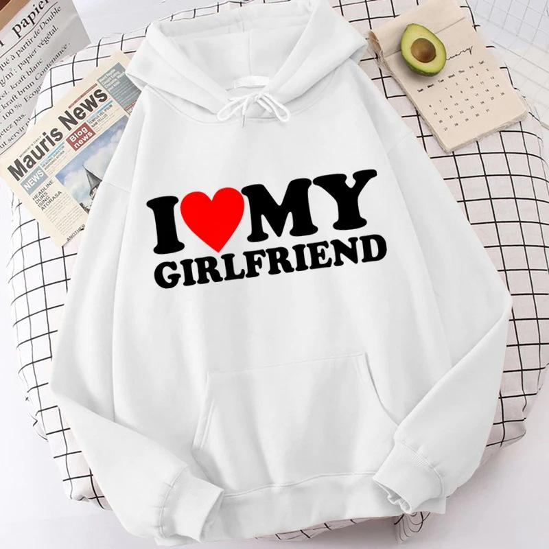 Valentine's Day I Love My Boyfriend Girlfriend Printed Hoodie Sweatshirt Unisex Pullover Long Sleeve Hooded