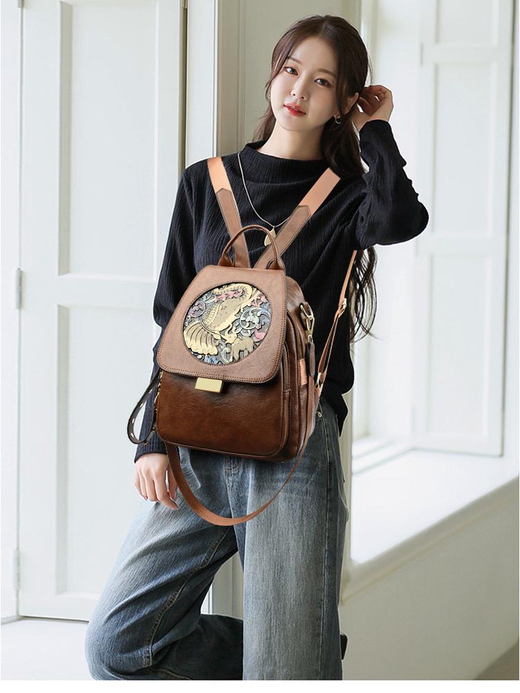 Women's Retro Leather Schoolbag - Versatile, Lightweight, High-Capacity Backpack