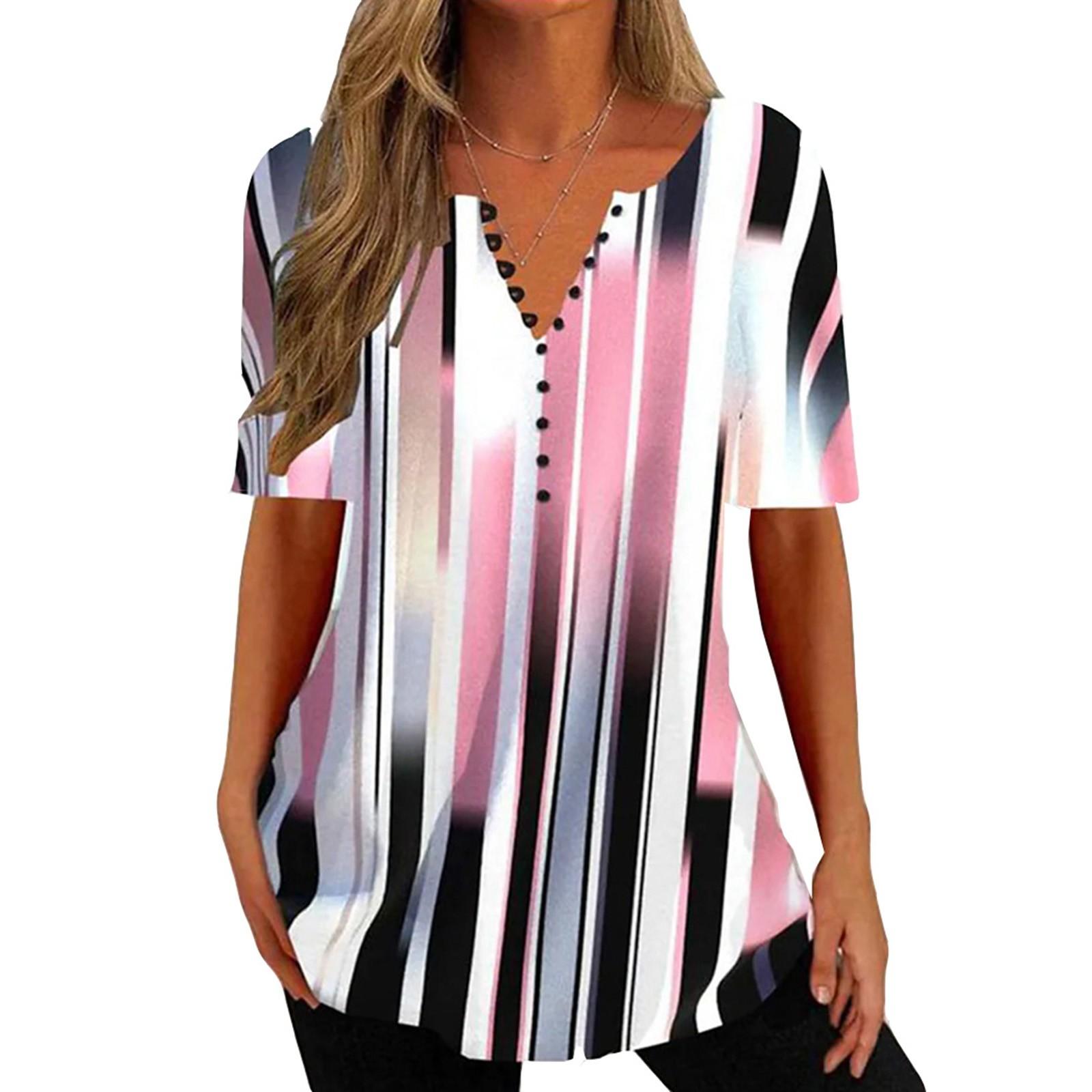 

Жіноча сорочка, блуза, ґудзик, вінтажний градієнтний принт, короткий рукав, повсякденний простий пуловер XXXXXL рожевий