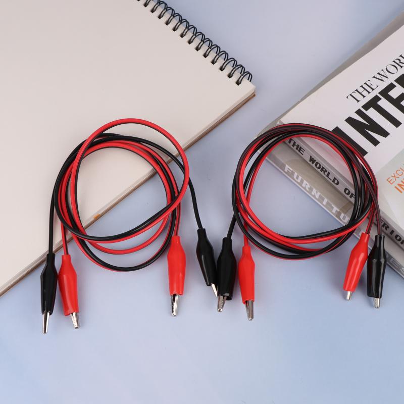 2Pcs 1M Alligator Clip Test Leads 2 Wires 4 Clips Jumper Wires Red Black Crocodile Clip For Battery Electronics Diy Circuit