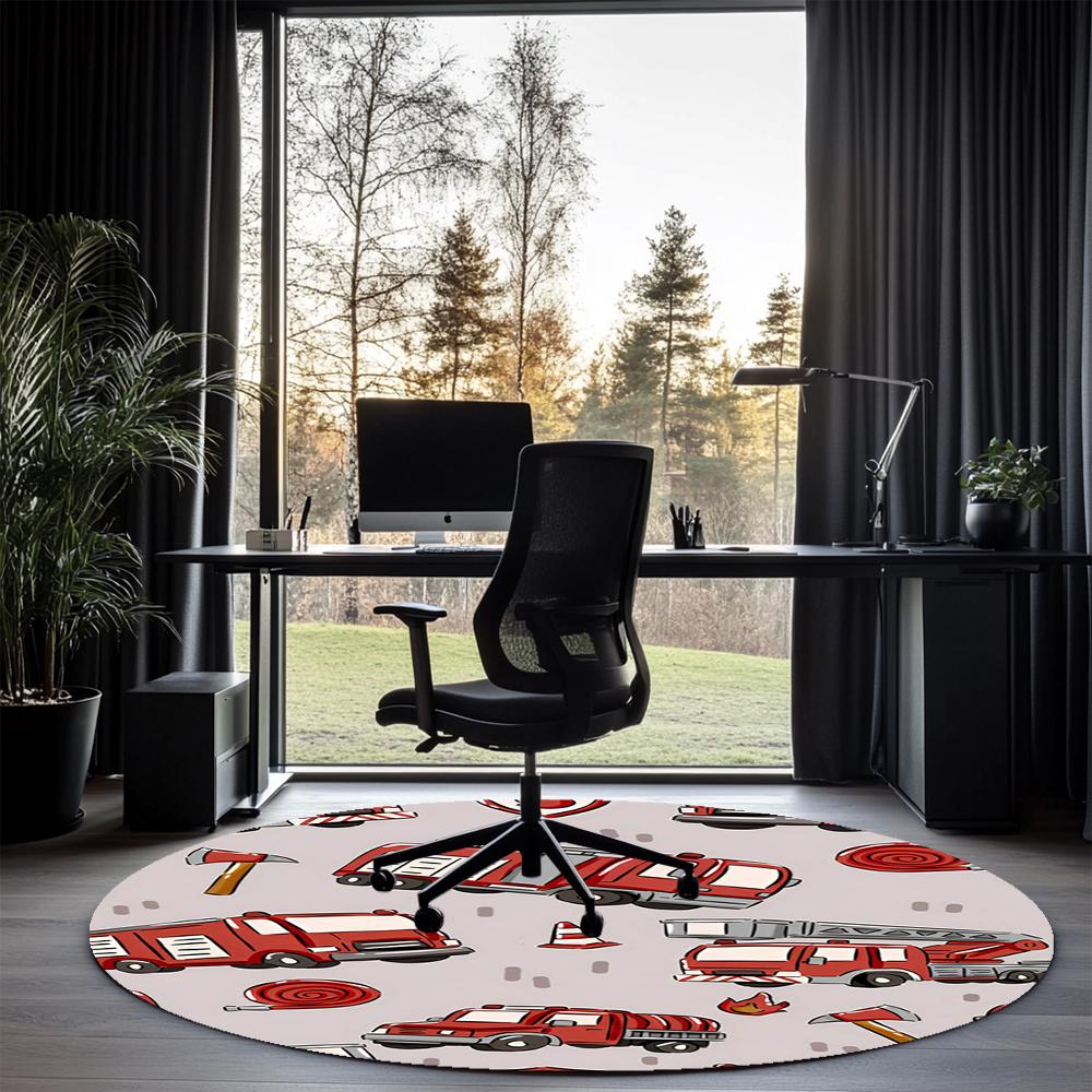 Fire Truck Printed Round Rug Carpet Chair Rug Area Rug Entryway Doormats,for Office Chair Living Room Bedroom Kitchen Room.