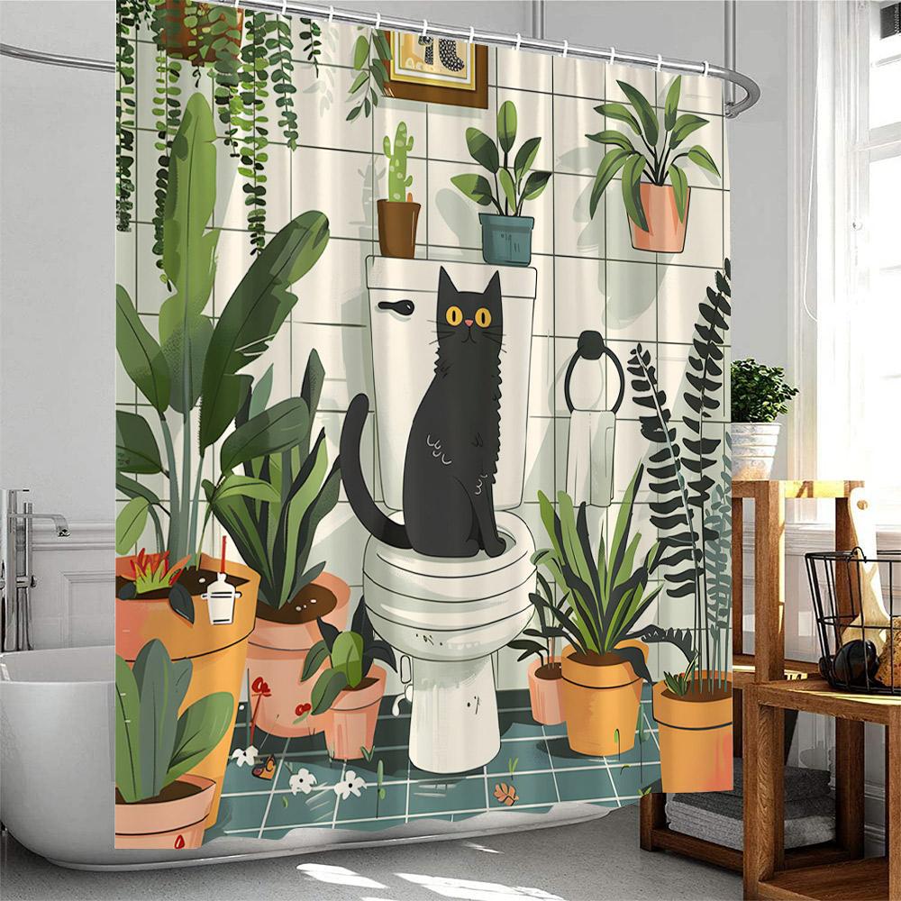 Mexican Style Shower Curtains Cartoon Tropical Plants Cactus Bathroom Decor Polyester Fabric Bath Curtain with Hooks Washable